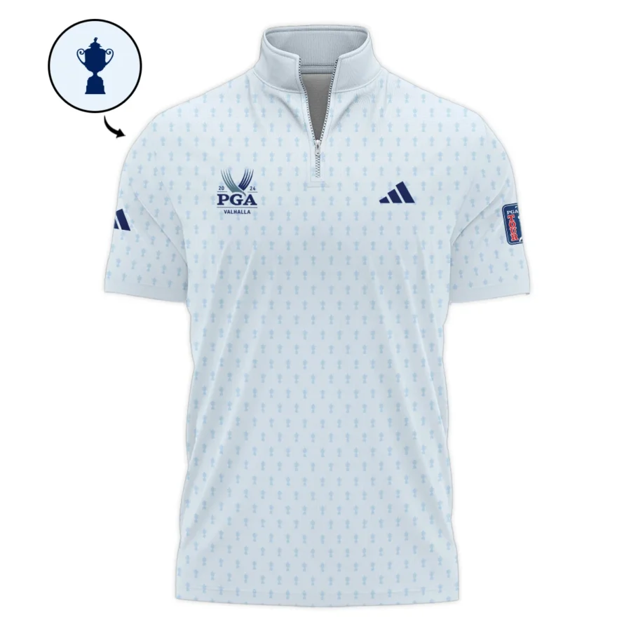 Golf Pattern Cup White Mix Light Blue 2024 PGA Championship Valhalla Adidas Style Classic, Short Sleeve Polo Shirts Quarter-Zip Casual Slim Fit Mock Neck Basic