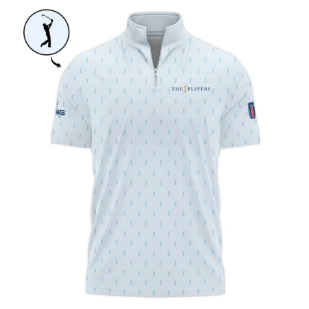 Golf Pattern Light Blue THE PLAYERS Championship Ping Style Classic, Short Sleeve Polo Shirts Quarter-Zip Casual Slim Fit Mock Neck Basic