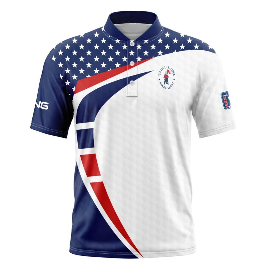 124th U.S. Open Pinehurst Ping US Flag Blue Red Star Style Classic, Short Sleeve Round Neck Polo Shirt
