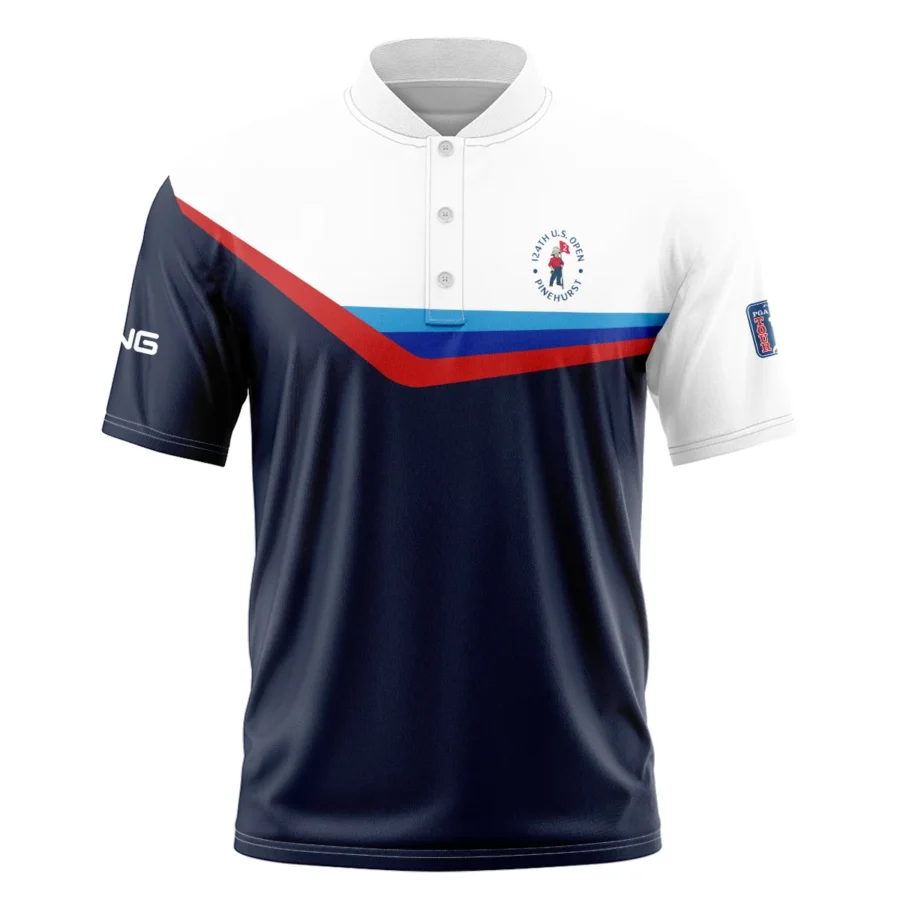 124th U.S. Open Pinehurst Golf Blue Red Line White Pattern Ping Style Classic, Short Sleeve Round Neck Polo Shirt