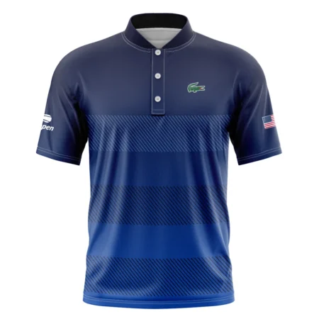 Straight Line Dark Blue Background US Open Tennis Champions Lacoste Short Sleeve Round Neck Polo Shirts