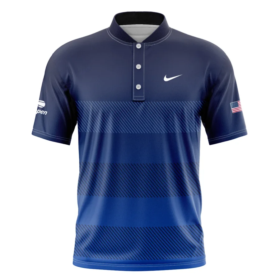 Straight Line Dark Blue Background US Open Tennis Champions Nike Short Sleeve Round Neck Polo Shirts