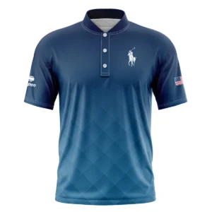 Ralph Lauren Blue Abstract Background US Open Tennis Champions Polo Shirt Mandarin Collar Polo Shirt