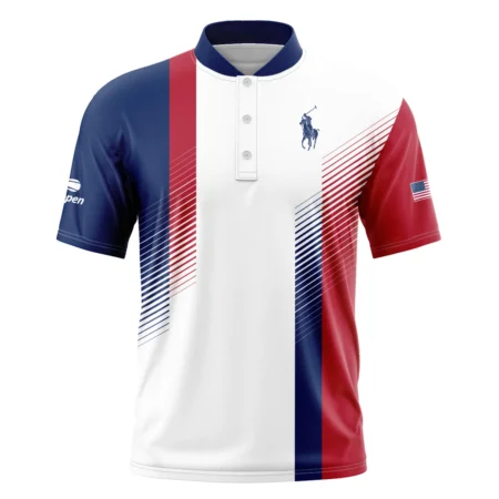 Ralph Lauren Blue Red Straight Line White US Open Tennis Champions Short Sleeve Round Neck Polo Shirts