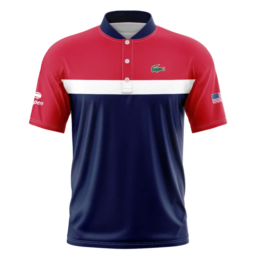 Lacoste Blue Red White Background US Open Tennis Champions Short Sleeve Round Neck Polo Shirts