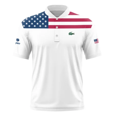 US Open Tennis Champions Lacoste USA Flag White Short Sleeve Round Neck Polo Shirts