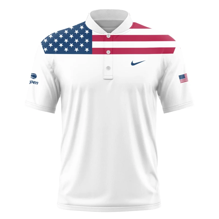 US Open Tennis Champions Nike USA Flag White Short Sleeve Round Neck Polo Shirts