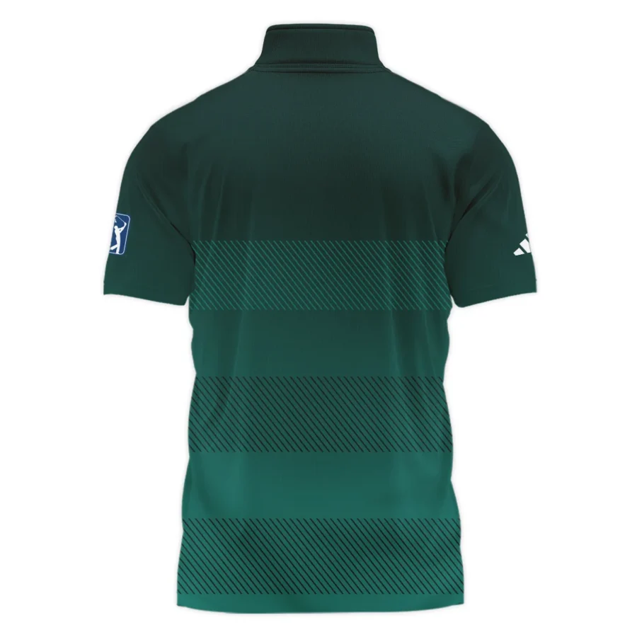 Adidas Masters Tournament Dark Green Gradient Stripes Pattern Golf Sport Style Classic, Short Sleeve Polo Shirts Quarter-Zip Casual Slim Fit Mock Neck Basic