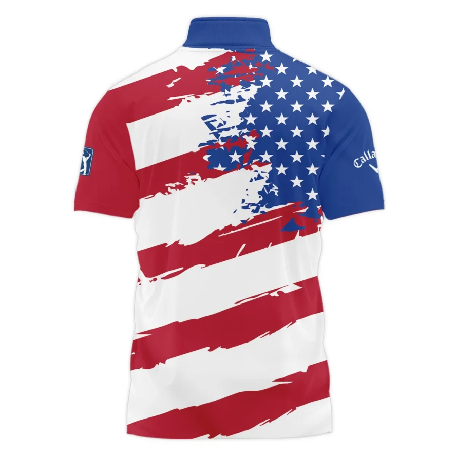 Callaway US Flag Blue Red Stars 124th U.S. Open Pinehurst Style Classic, Short Sleeve Polo Shirts Quarter-Zip