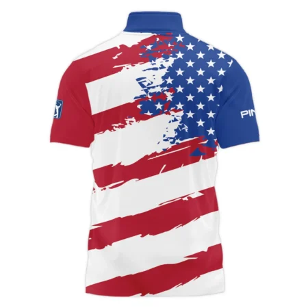 Ping US Flag Blue Red Stars 124th U.S. Open Pinehurst Style Classic, Short Sleeve Polo Shirts Quarter-Zip