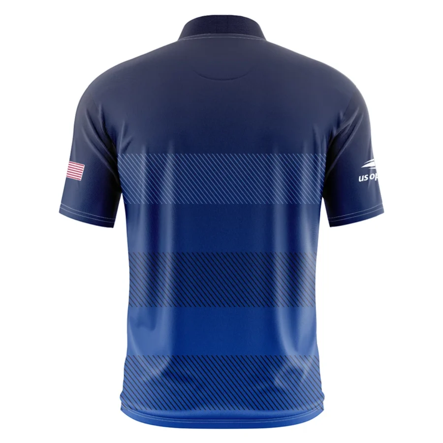 Straight Line Dark Blue Background US Open Tennis Champions Lacoste Short Sleeve Round Neck Polo Shirts