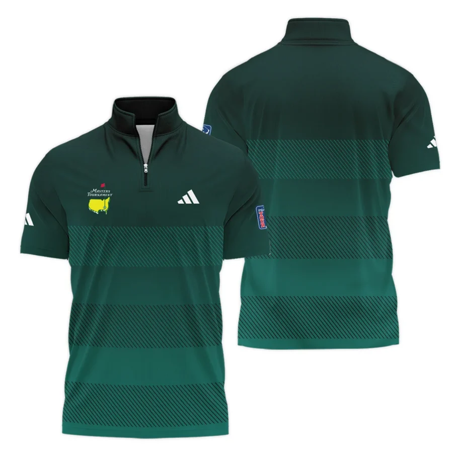 Adidas Masters Tournament Dark Green Gradient Stripes Pattern Golf Sport Style Classic, Short Sleeve Polo Shirts Quarter-Zip Casual Slim Fit Mock Neck Basic