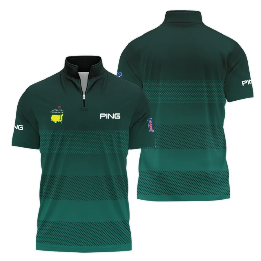 Ping Masters Tournament Dark Green Gradient Stripes Pattern Golf Sport Style Classic, Short Sleeve Polo Shirts Quarter-Zip Casual Slim Fit Mock Neck Basic