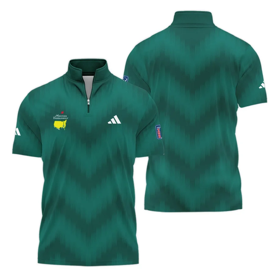 Golf Sport Green Gradient Stripes Pattern Adidas Masters Tournament Style Classic, Short Sleeve Polo Shirts Quarter-Zip Casual Slim Fit Mock Neck Basic