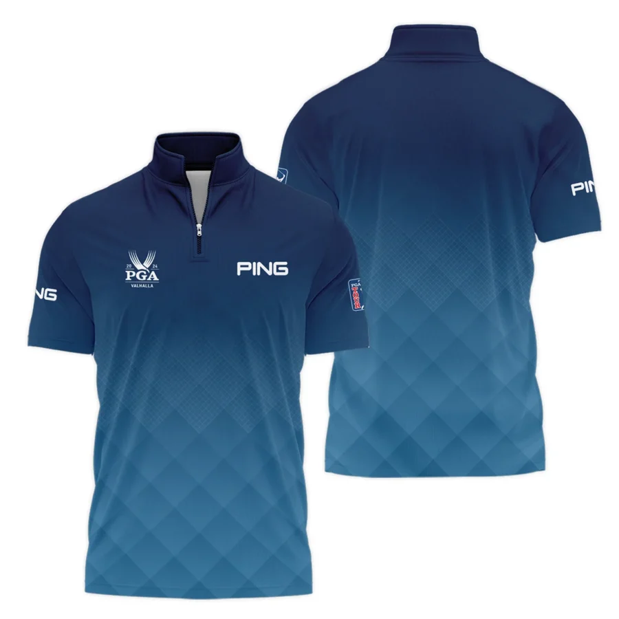 2024 PGA Championship Valhalla Ping Blue Gradient Abstract Stripes  Style Classic, Short Sleeve Polo Shirts Quarter-Zip Casual Slim Fit Mock Neck Basic