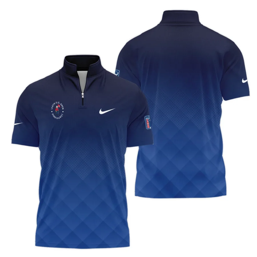 124th U.S. Open Pinehurst Nike Dark Blue Gradient Stripes Pattern Style Classic, Short Sleeve Polo Shirts Quarter-Zip Casual Slim Fit Mock Neck Basic