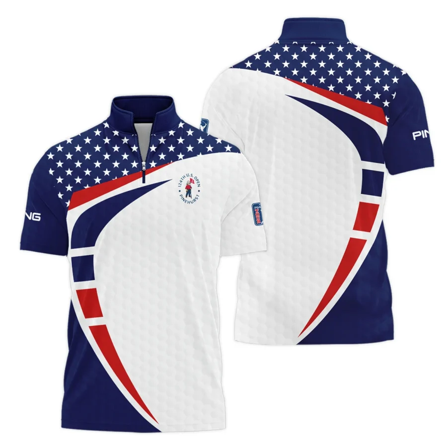 124th U.S. Open Pinehurst Ping US Flag Blue Red Stars Style Classic, Short Sleeve Polo Shirts Quarter-Zip