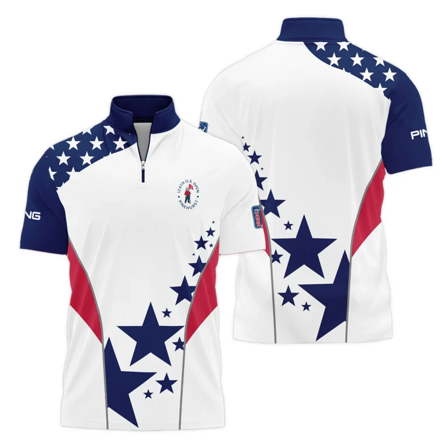 124th U.S. Open Pinehurst Ping Stars US Flag White Blue Style Classic, Short Sleeve Polo Shirts Quarter-Zip