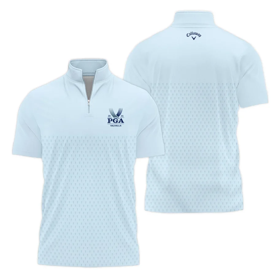 PGA Trophy Pattern Light Blue 2024 PGA Championship Valhalla Callaway Style Classic, Short Sleeve Polo Shirts Quarter-Zip