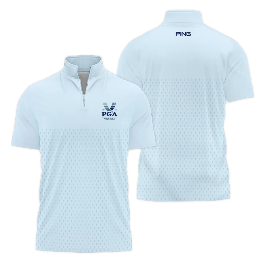 PGA Trophy Pattern Light Blue 2024 PGA Championship Valhalla Ping Style Classic, Short Sleeve Polo Shirts Quarter-Zip