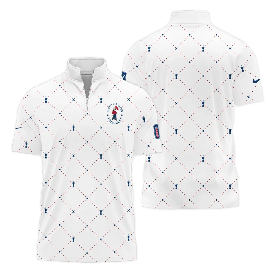 Argyle Pattern With Cup 124th U.S. Open Pinehurst Nike Style Classic, Short Sleeve Polo Shirts Quarter-Zip Casual Slim Fit Mock Neck Basic