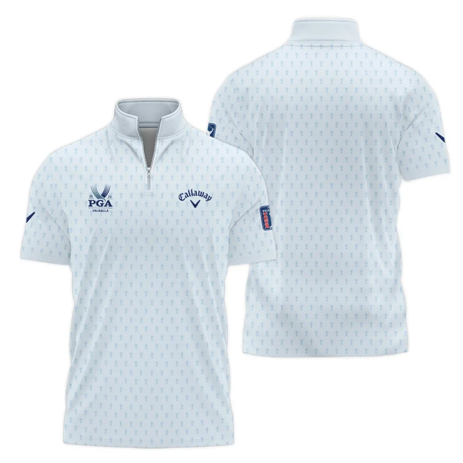 Golf Pattern Cup White Mix Light Blue 2024 PGA Championship Valhalla Callaway Style Classic, Short Sleeve Polo Shirts Quarter-Zip Casual Slim Fit Mock Neck Basic