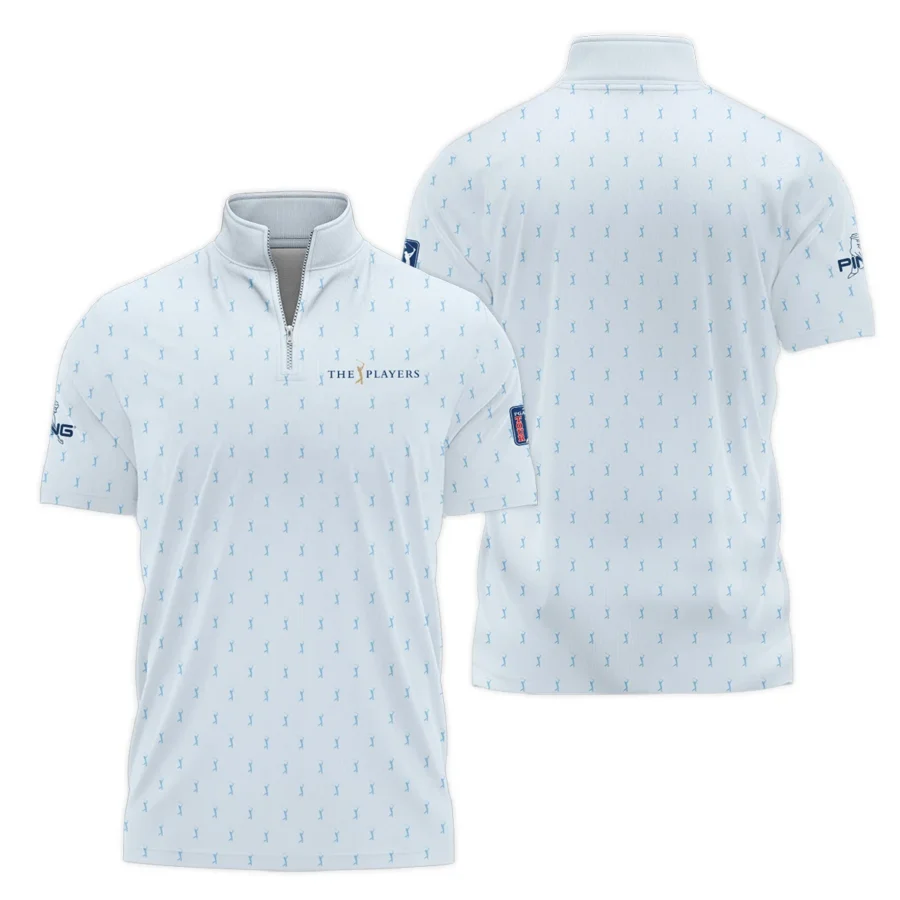 Golf Pattern Light Blue THE PLAYERS Championship Ping Style Classic, Short Sleeve Polo Shirts Quarter-Zip Casual Slim Fit Mock Neck Basic