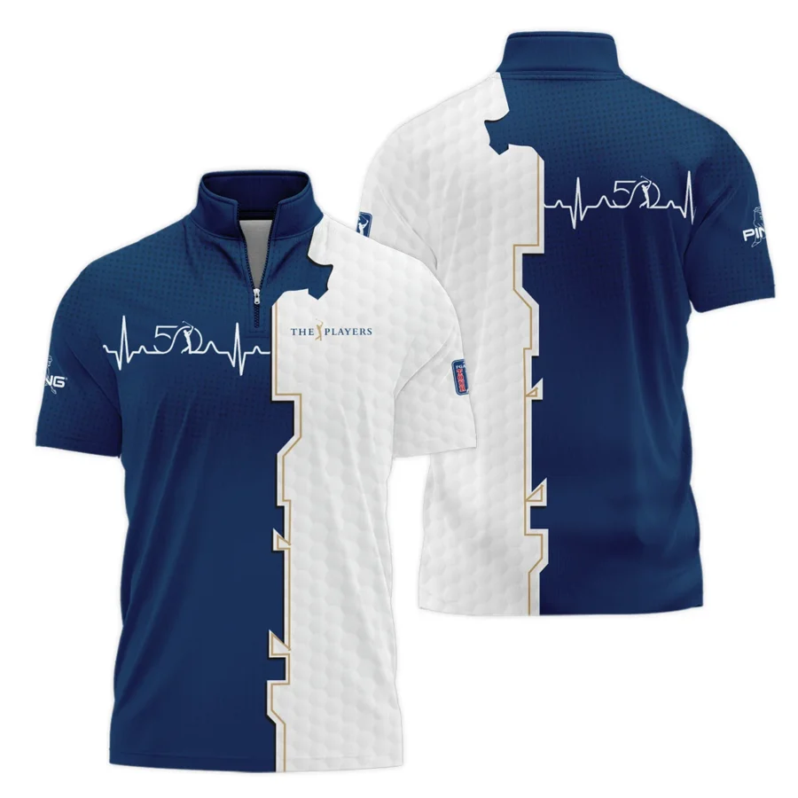 Golf Heart Beat Navy Blue THE PLAYERS Championship Ping Style Classic, Short Sleeve Polo Shirts Quarter-Zip Casual Slim Fit Mock Neck Basic