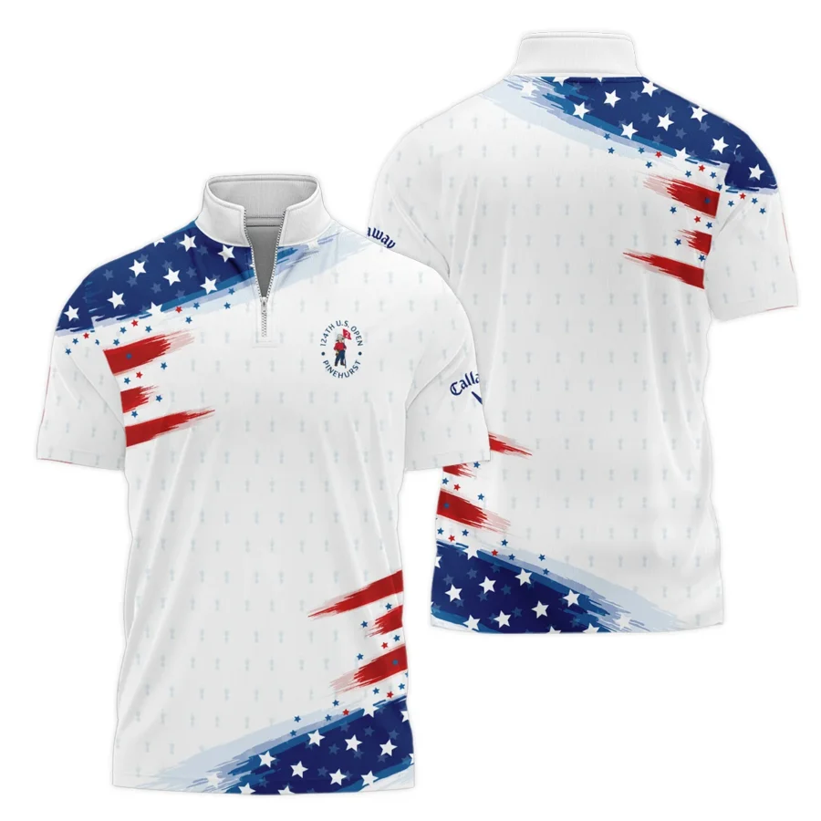 Golf Flag American 124th U.S. Open Pinehurst Callaway Style Classic, Short Sleeve Polo Shirts Quarter-Zip Casual Slim Fit Mock Neck Basic