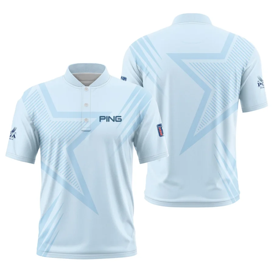 2024 PGA Championship Valhalla Golf Star Line Pattern Light Blue Ping Style Classic, Short Sleeve Round Neck Polo Shirt