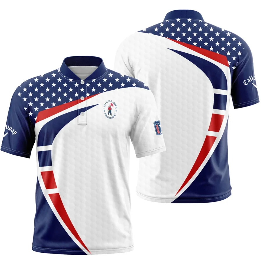 124th U.S. Open Pinehurst Callaway US Flag Blue Red Star Style Classic, Short Sleeve Round Neck Polo Shirt
