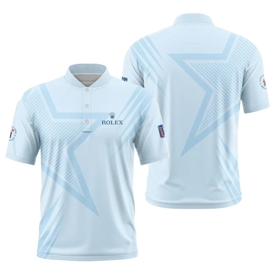 124th U.S. Open Pinehurst Golf Star Line Pattern Light Blue Rolex Style Classic, Short Sleeve Round Neck Polo Shirt