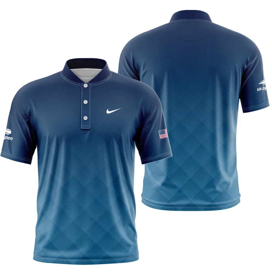 Nike Blue Abstract Background US Open Tennis Champions Short Sleeve Round Neck Polo Shirts