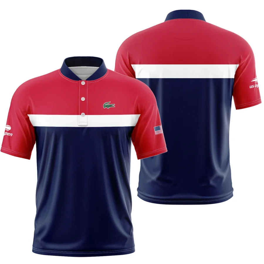 Lacoste Blue Red White Background US Open Tennis Champions Short Sleeve Round Neck Polo Shirts