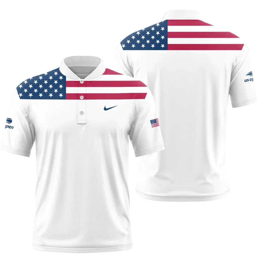 US Open Tennis Champions Nike USA Flag White Short Sleeve Round Neck Polo Shirts