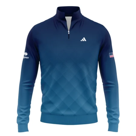 Adidas Blue Abstract Background US Open Tennis Champions Mandarin collar Quater-Zip Long Sleeve