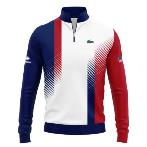 Lacoste Blue Red Straight Line White US Open Tennis Champions Zipper Hoodie Shirt Style Classic Zipper Hoodie Shirt