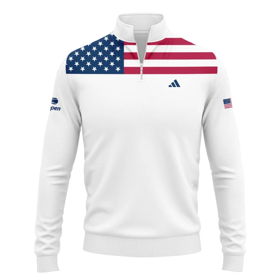 US Open Tennis Champions Adidas USA Flag White Quarter-Zip Jacket Style Classic Quarter-Zip Jacket