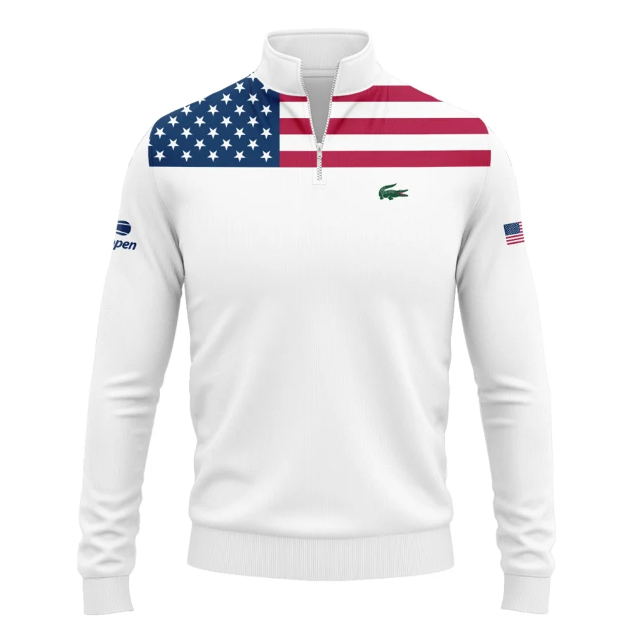 US Open Tennis Champions Lacoste USA Flag White Quarter-Zip Jacket Style Classic Quarter-Zip Jacket