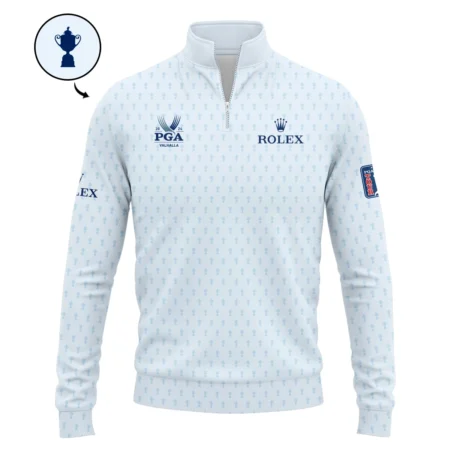 Golf Pattern Cup White Mix Light Blue 2024 PGA Championship Valhalla Rolex Zipper Polo Shirt Style Classic Zipper Polo Shirt For Men