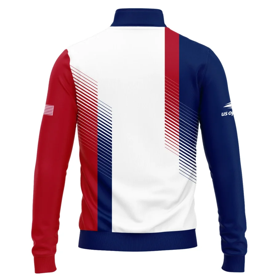 Lacoste Blue Red Straight Line White US Open Tennis Champions Quarter-Zip Jacket Style Classic Quarter-Zip Jacket