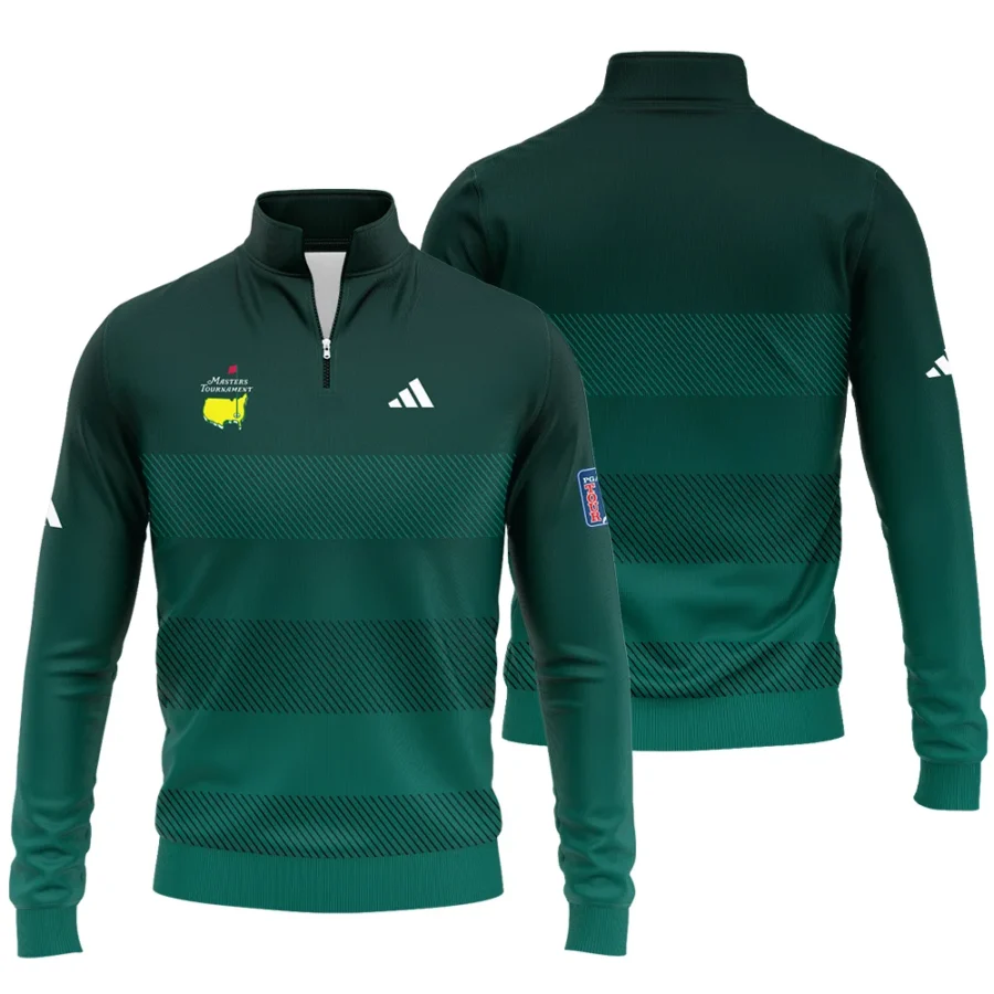 Adidas Masters Tournament Dark Green Gradient Stripes Pattern Golf Sport Quarter-Zip Jacket Style Classic Quarter-Zip Jacket