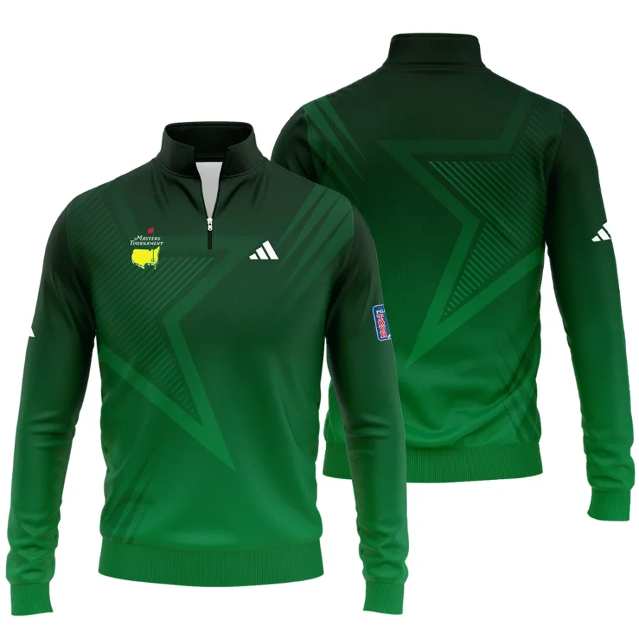 Adidas Masters Tournament Polo Shirt Dark Green Gradient Star Pattern Golf Sports Quarter-Zip Jacket Style Classic Quarter-Zip Jacket