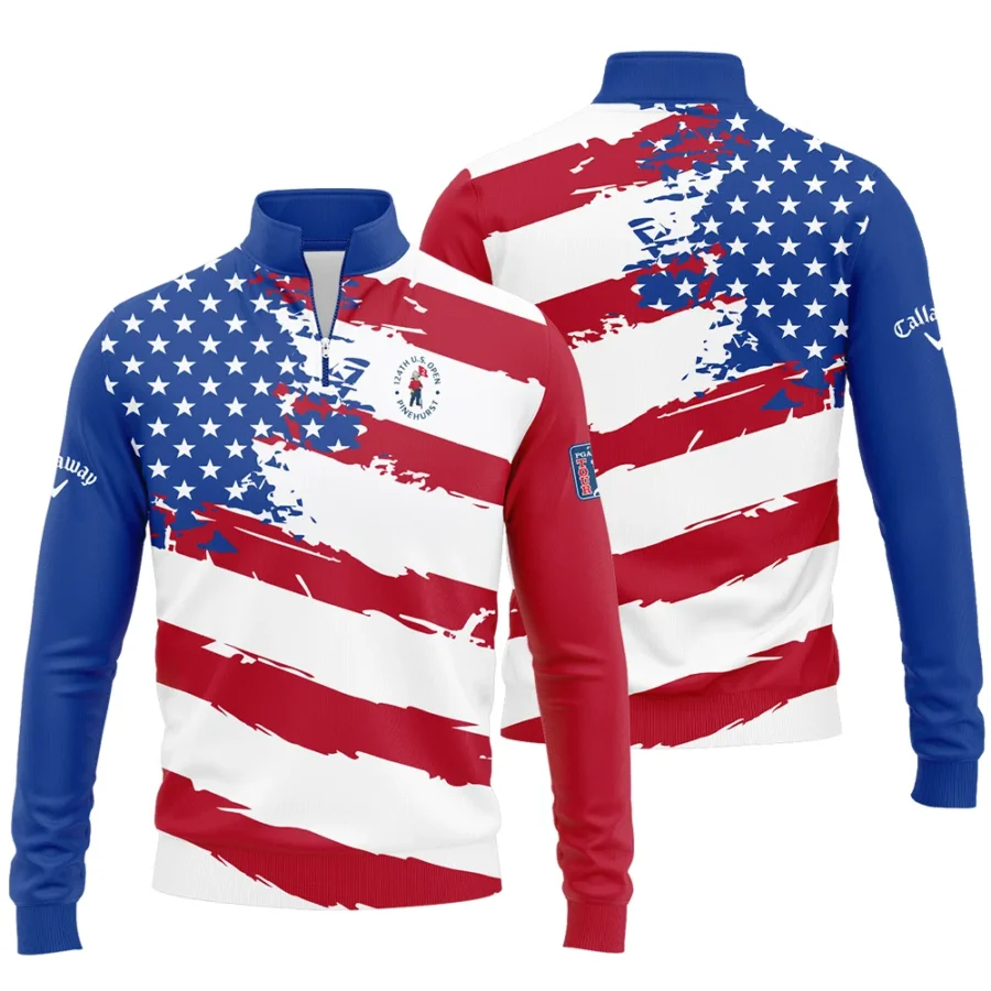 Callaway US Flag Blue Red Stars 124th U.S. Open Pinehurst Quarter-Zip Jacket Style Classic Quarter-Zip Jacket