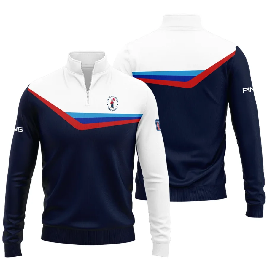 124th U.S. Open Pinehurst Golf Blue Red Line White Pattern Ping Quarter-Zip Jacket Style Classic Quarter-Zip Jacket