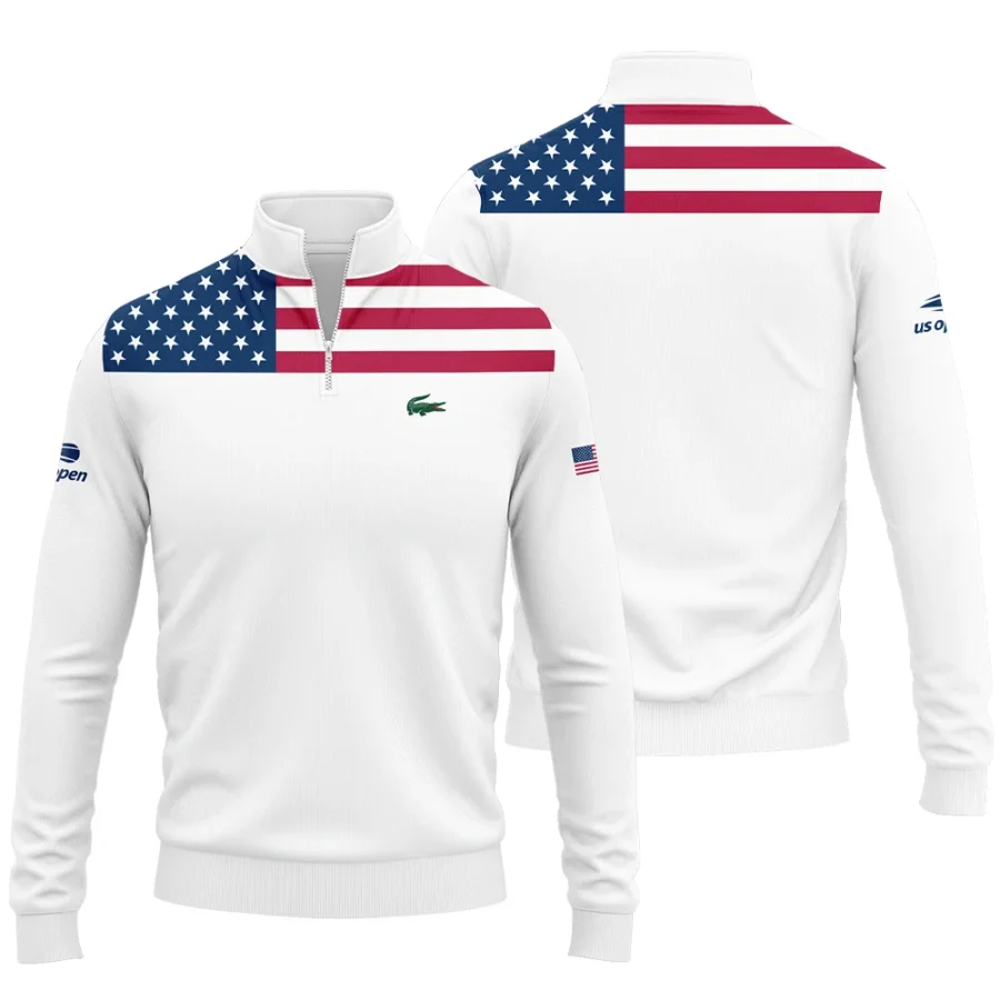 US Open Tennis Champions Lacoste USA Flag White Quarter-Zip Jacket Style Classic Quarter-Zip Jacket