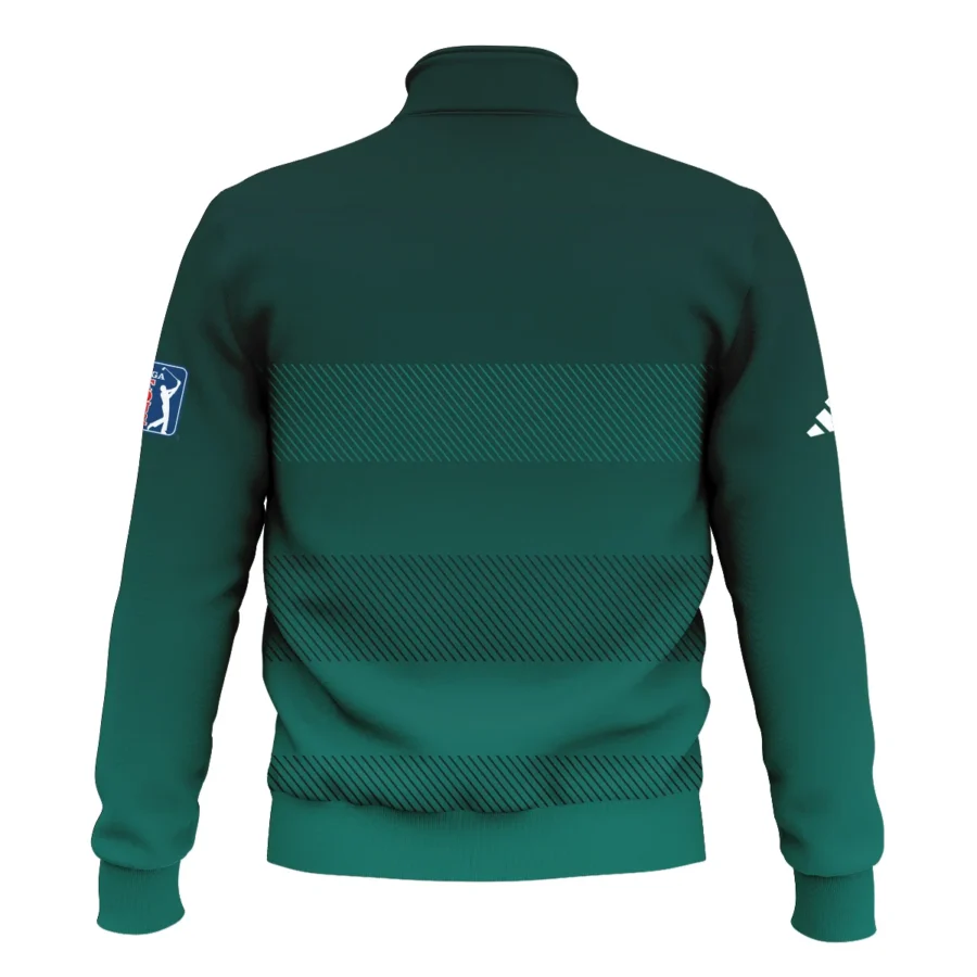 Adidas Masters Tournament Dark Green Gradient Stripes Pattern Golf Sport Style Classic Quarter Zipped Sweatshirt