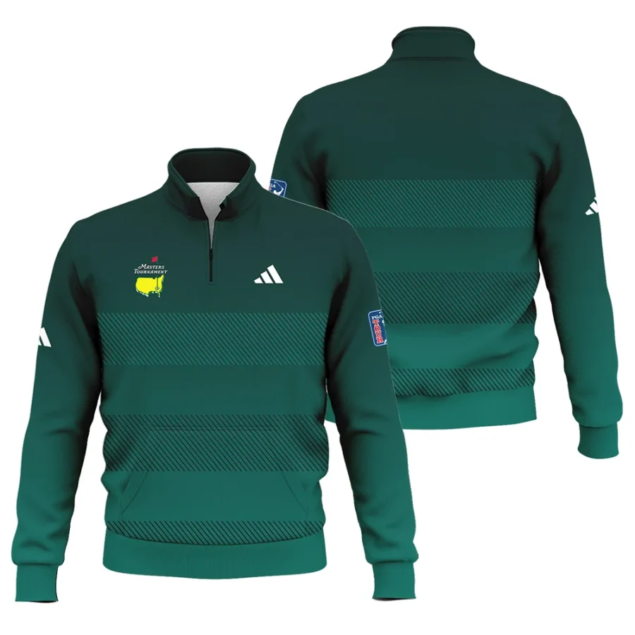 Adidas Masters Tournament Dark Green Gradient Stripes Pattern Golf Sport Style Classic Quarter Zipped Sweatshirt