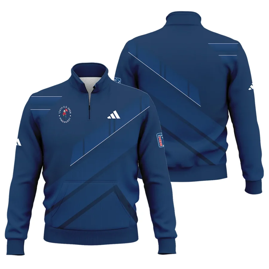 Adidas 124th U.S. Open Pinehurst Blue Gradient With White Straight Line Style Classic Quarter Zipped Sweatshirt