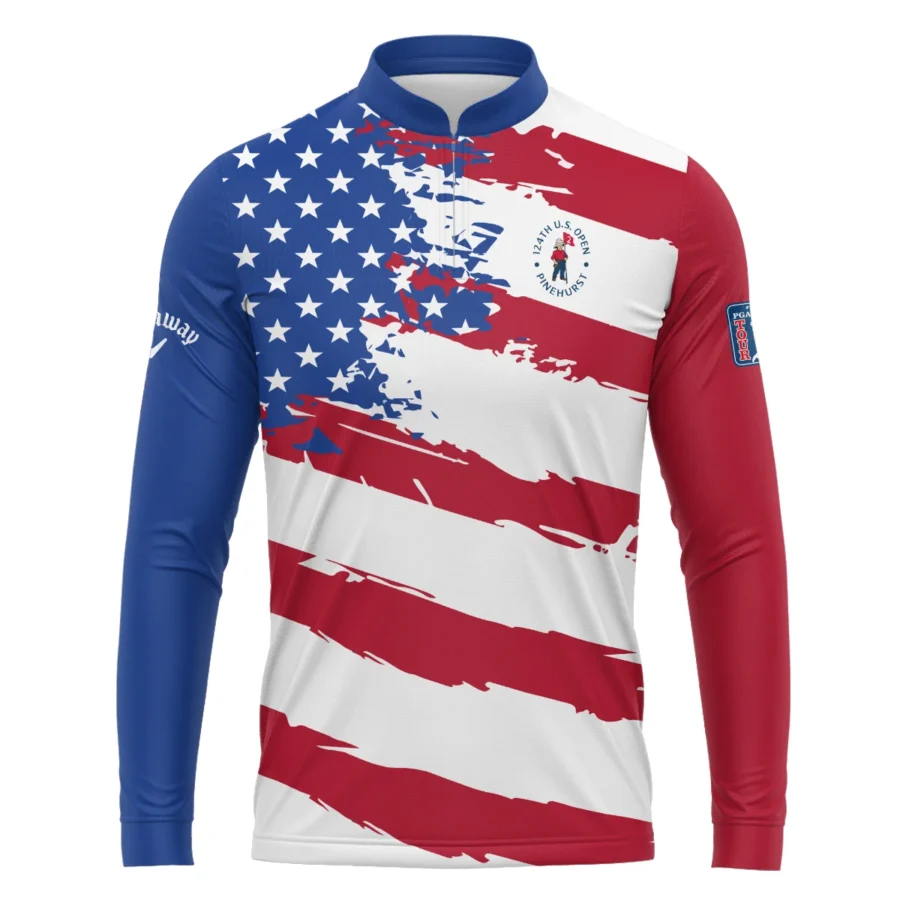 Callaway US Flag Blue Red Stars 124th U.S. Open Pinehurst Mandarin collar Quater-Zip Long Sleeve